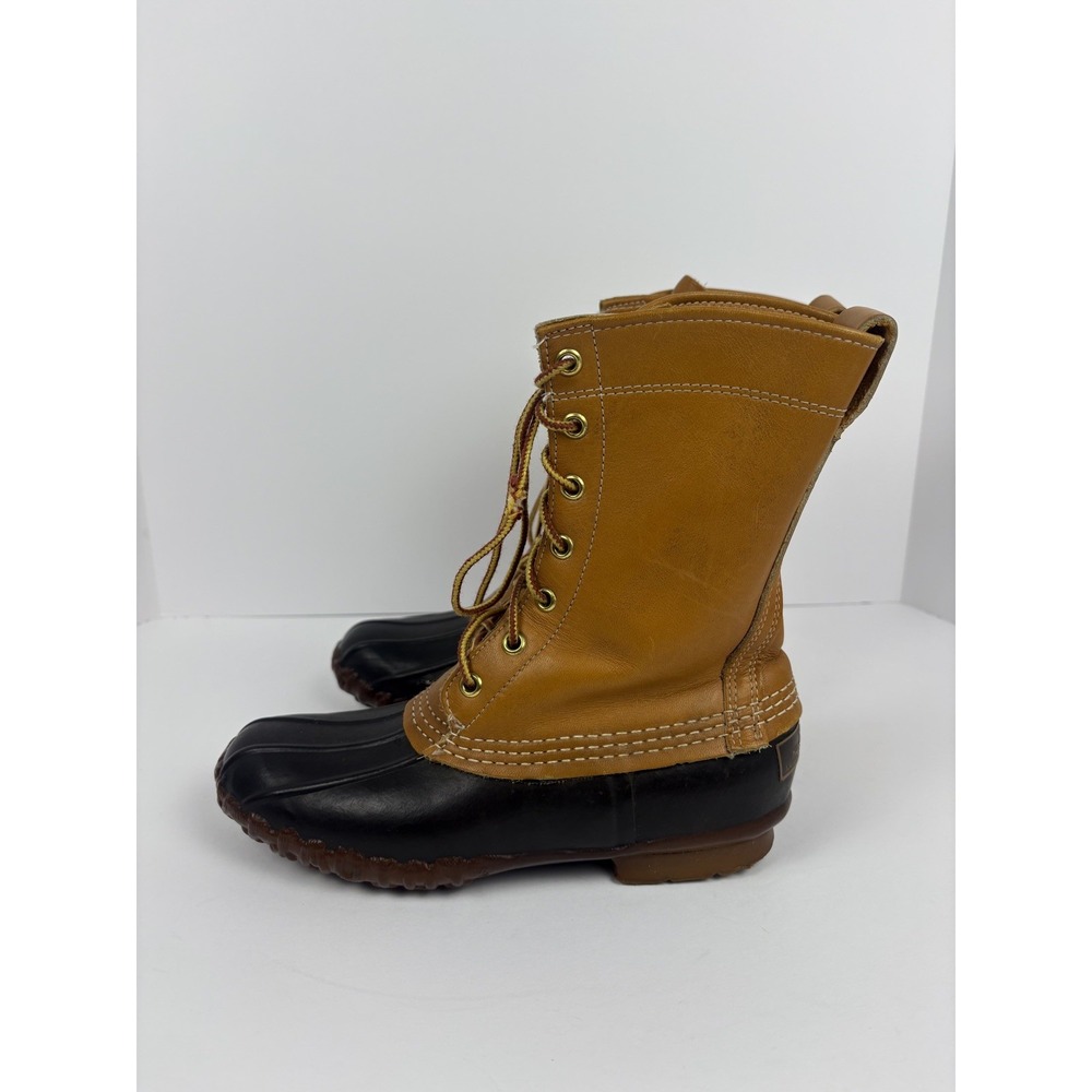 LL Bean Beam  Brown Leather Lace Up Unlined Ankle Duck Boots Size DM 6 women's